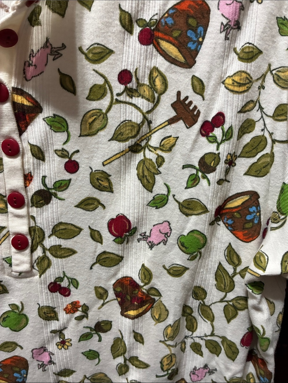 Women’s vintage 1X cream short sleeve Tee with Garden Print - Picture 7 of 8